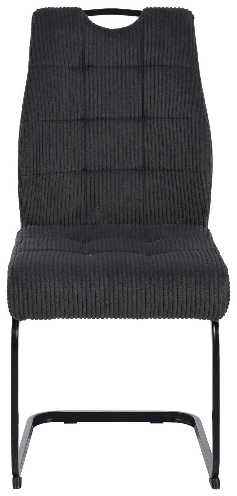 Schwarzer Schwingstuhl mit gestepptem Stoffbezug, Vorderansicht