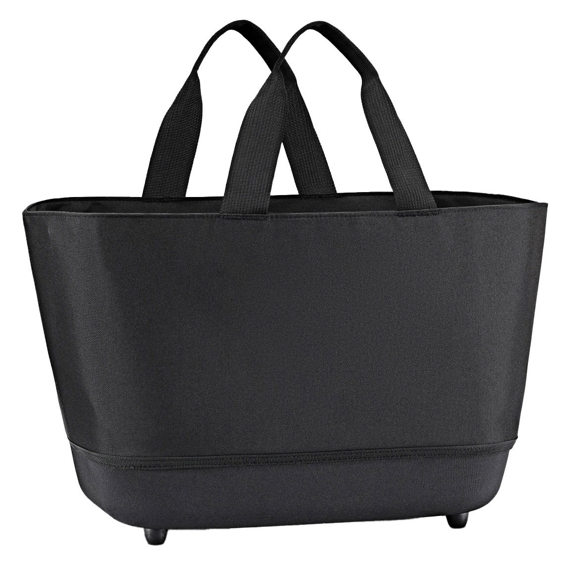 Schwarzer Einkaufskorb mit zwei Griffen, seitliche Perspektive