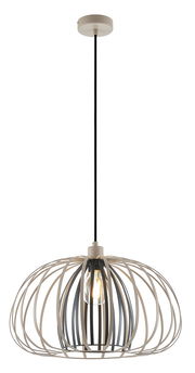 Moderne Hängeleuchte mit offenem, kugelförmigem Design aus Metallstreben, seitliche Perspektive