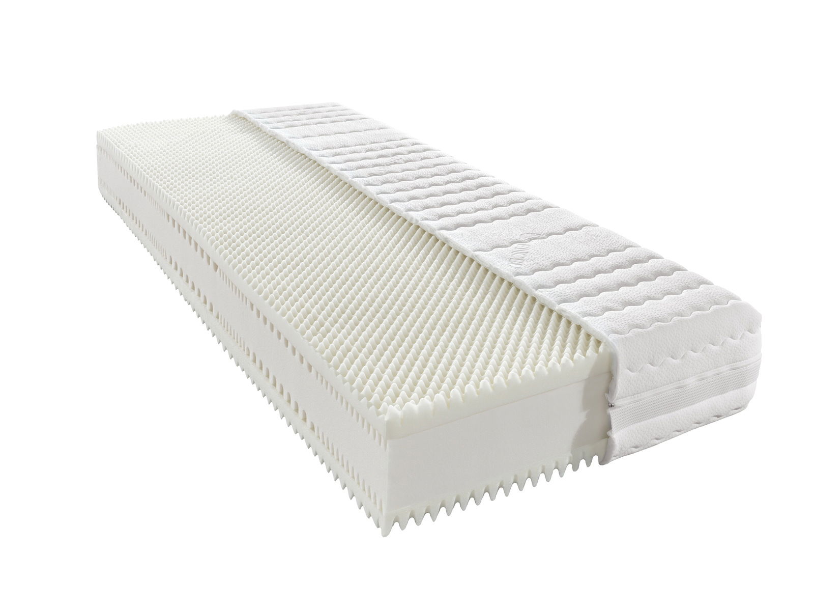 Komfortschaummatratze H2 in seitlicher Perspektive mit sichtbarer Struktur und abnehmbarem Bezug.
