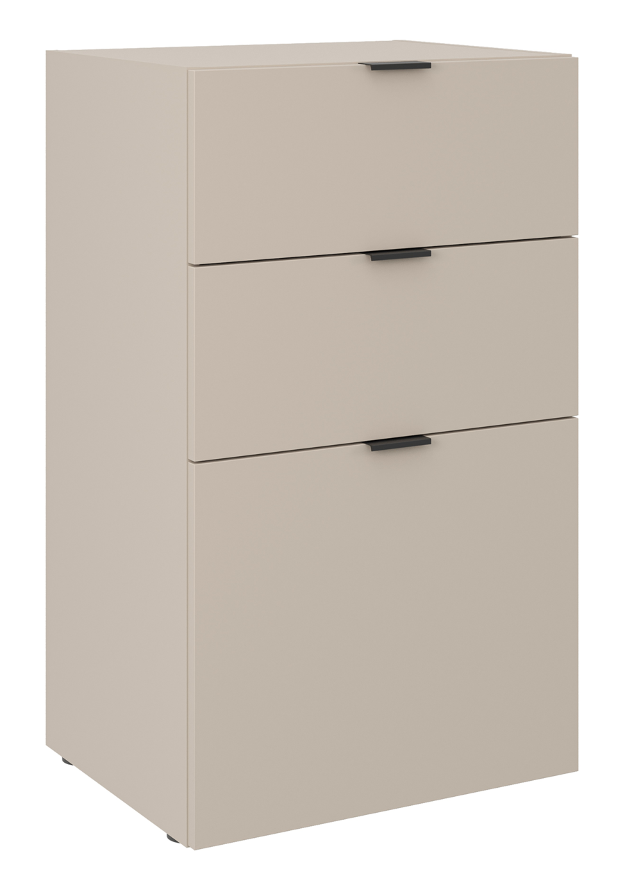 Standelement mit drei Schubkästen in Beige, frontale Perspektive
