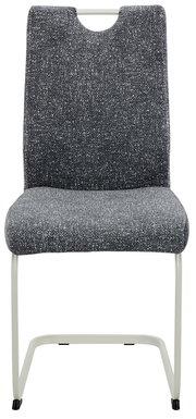 Moderner Schwingstuhl mit grauem Stoffbezug, Vorderansicht