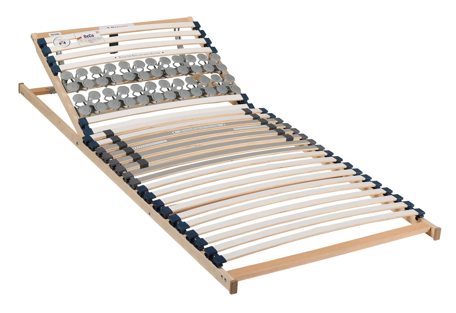 Federholzrahmen mit verstellbarem Kopfteil, seitliche Perspektive