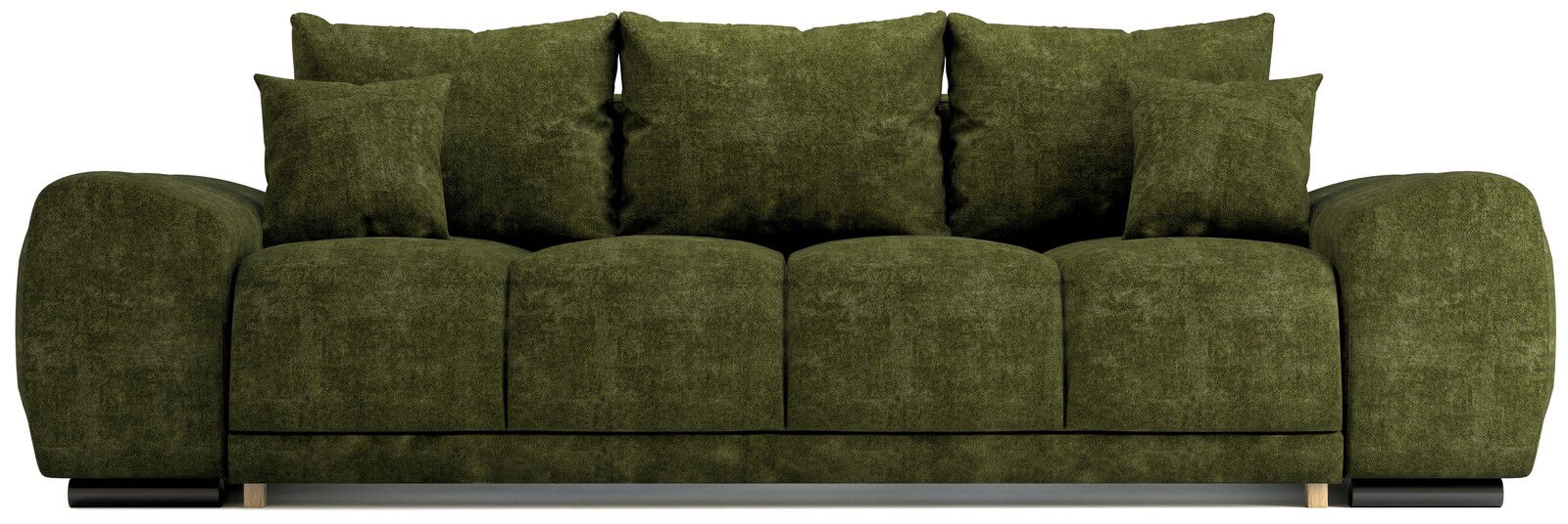 Grünes Funktionssofa mit mehreren Kissen, Vorderansicht