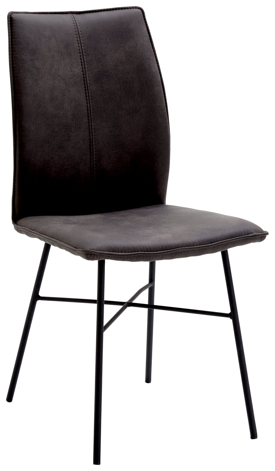 Moderner schwarzer Stuhl mit Metallbeinen, seitliche Perspektive