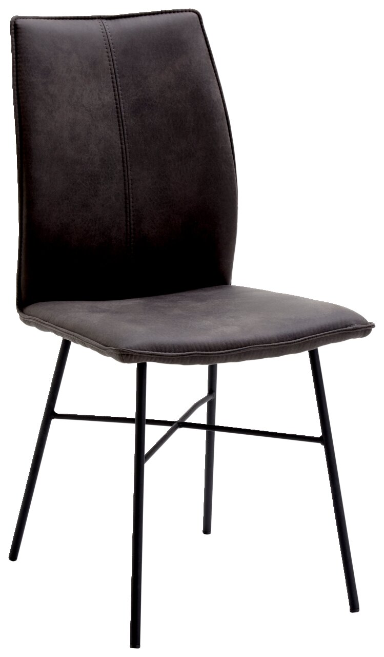 Moderner schwarzer Stuhl mit Metallbeinen, seitliche Perspektive