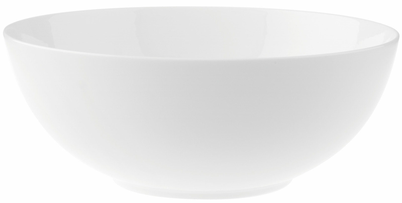 Weiße, runde Schüssel mit einem Durchmesser von 21 cm, seitliche Perspektive