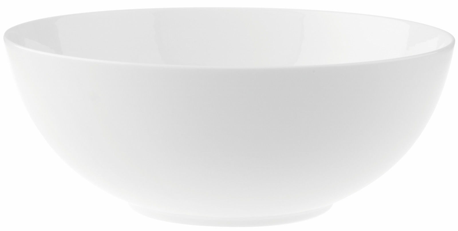 Weiße, runde Schüssel mit einem Durchmesser von 21 cm, seitliche Perspektive