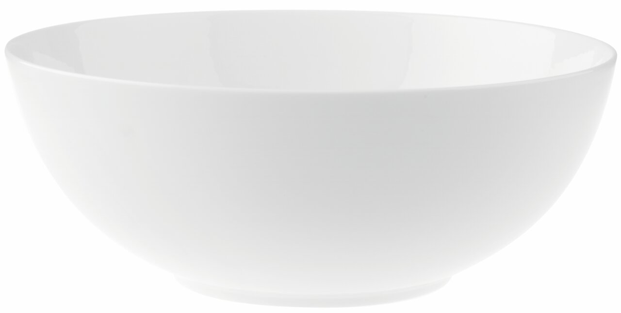 Witte, ronde schaal met een diameter van 21 cm, gezien vanaf de zijkant
