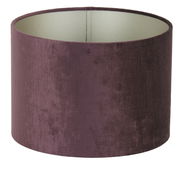 Zylindrischer Lampenschirm aus violettem Stoff, seitliche Perspektive