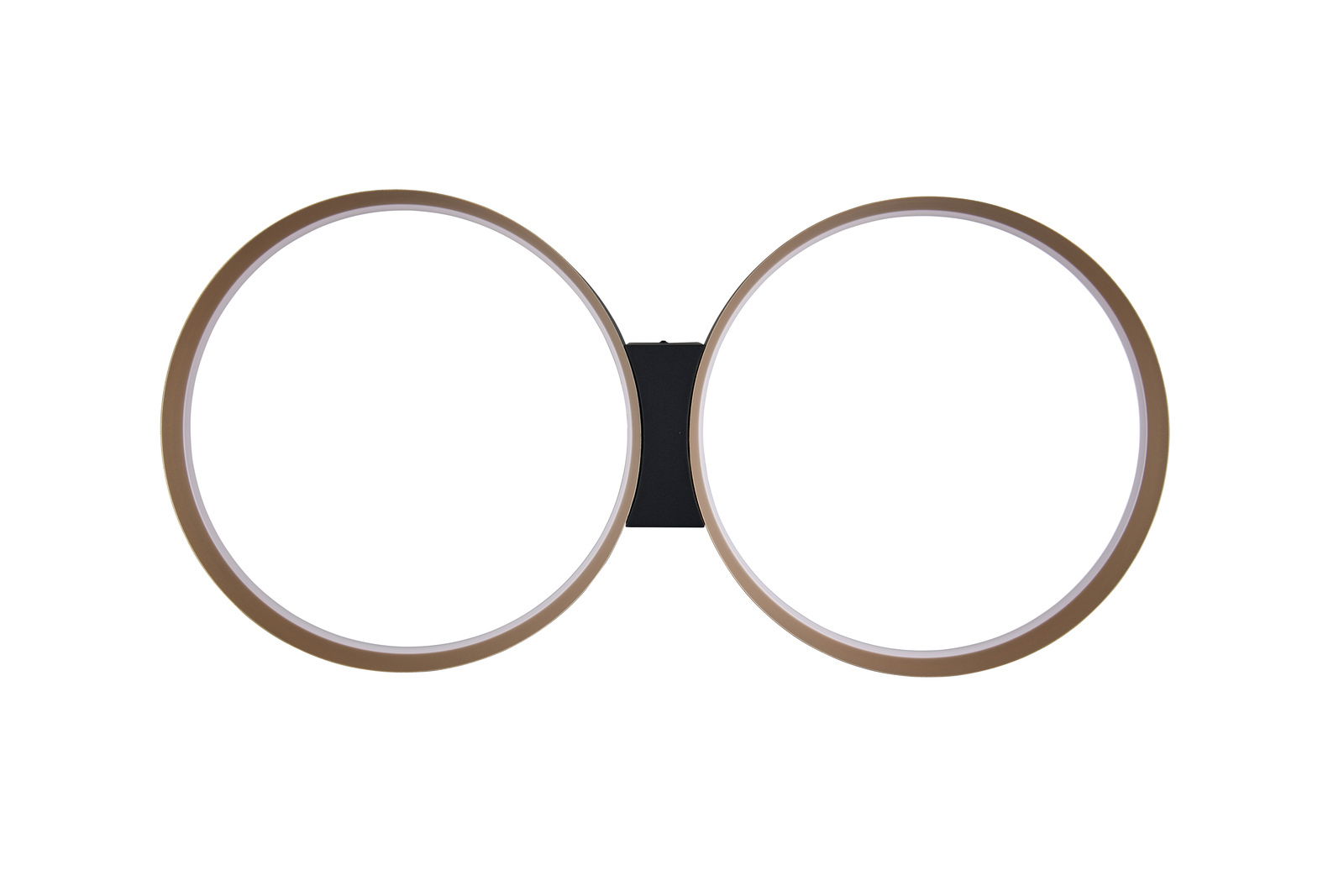 Moderne Deckenleuchte mit zwei runden, ineinander verschlungenen Ringen, Ansicht von vorne.