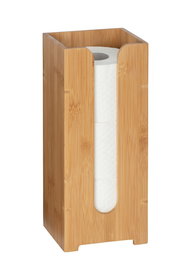 Toilettenpapier-Ersatzrollenhalter aus Holz mit seitlicher Öffnung, frontal betrachtet.