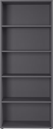 Frontale Ansicht eines grauen Aktenregals mit fünf Regalböden.