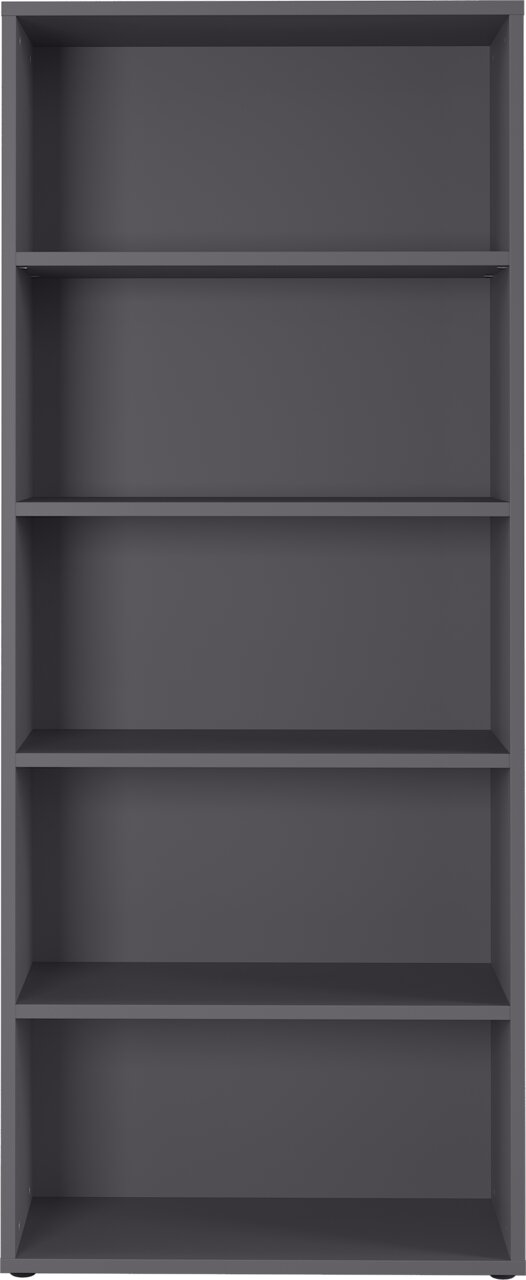 Frontale Ansicht eines grauen Aktenregals mit fünf Regalböden.