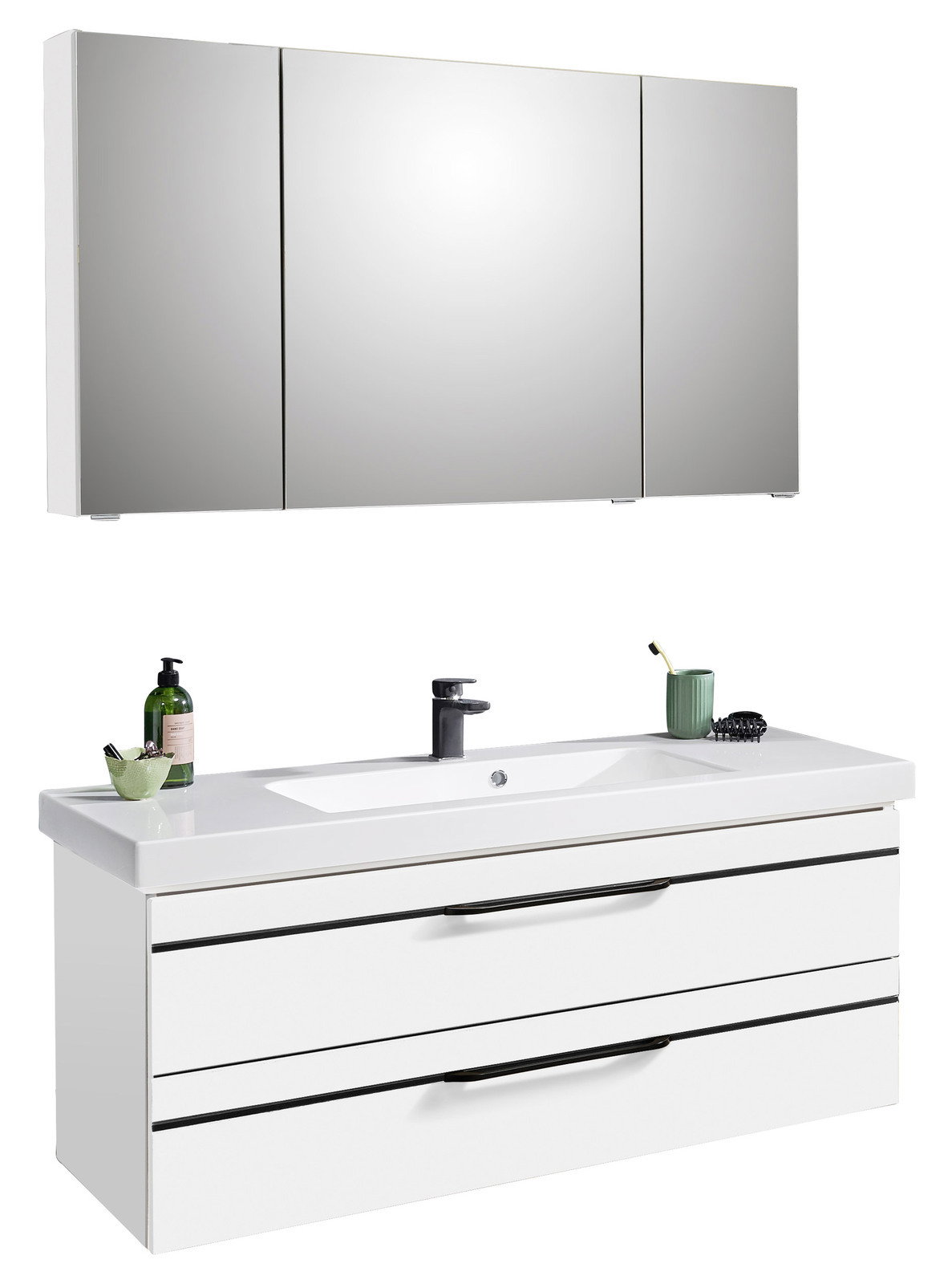 Sadena Badkombination BERN Moderne Badkombination mit weißem Waschtisch und Spiegelschrank, Frontansicht