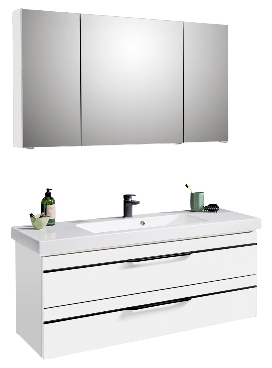 Sadena Badkombination BERN Moderne Badkombination mit weißem Waschtisch und Spiegelschrank, Frontansicht