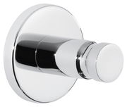 Moderner, verchromter Handtuchhaken in seitlicher Perspektive.