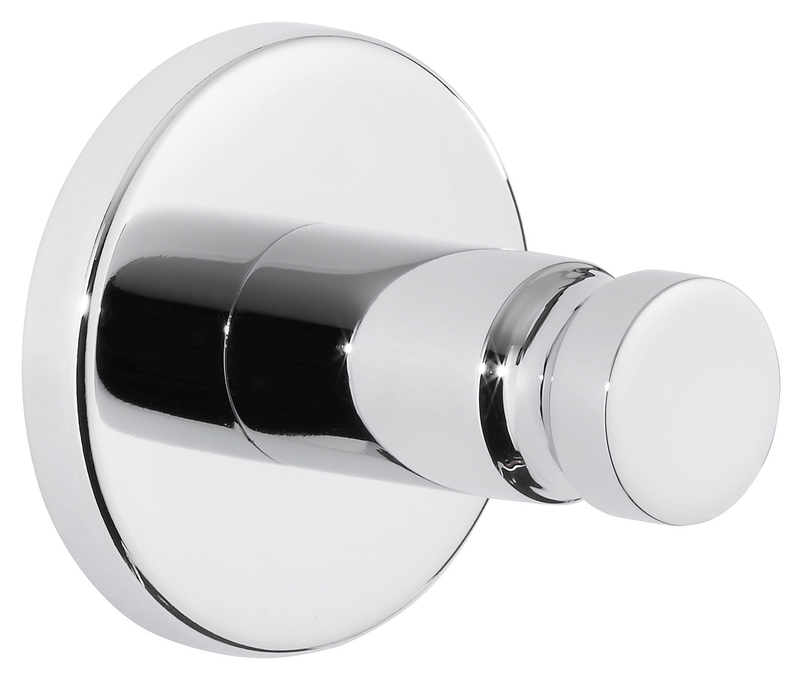 Moderner, verchromter Handtuchhaken in seitlicher Perspektive.