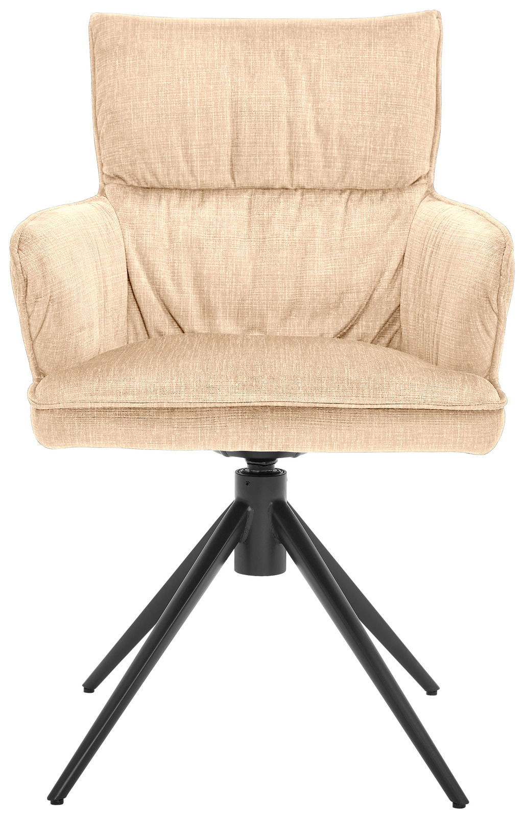 Beiger Armlehnstuhl mit schwarzem Metallgestell, Frontalansicht