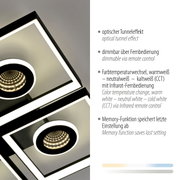 LED-Deckenleuchte mit optischem Tunneleffekt, dimmbar über Fernbedienung, Farbtemperaturwechsel und Memory-Funktion, Perspektive von unten.