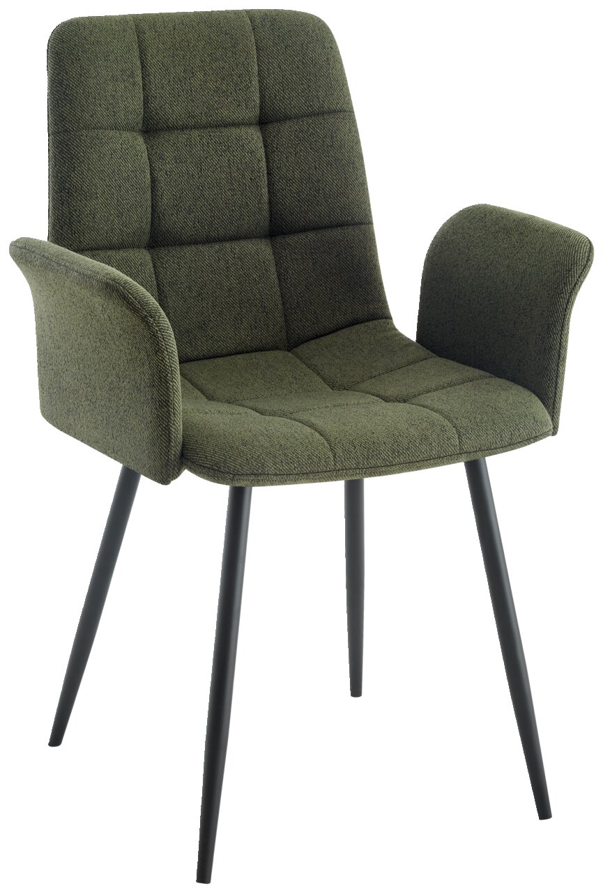 Stylife Armlehnstuhl JEFF Grüner Armlehnstuhl mit gepolsterter Sitzfläche und Rückenlehne, schwarzes Metallgestell, seitliche Perspektive