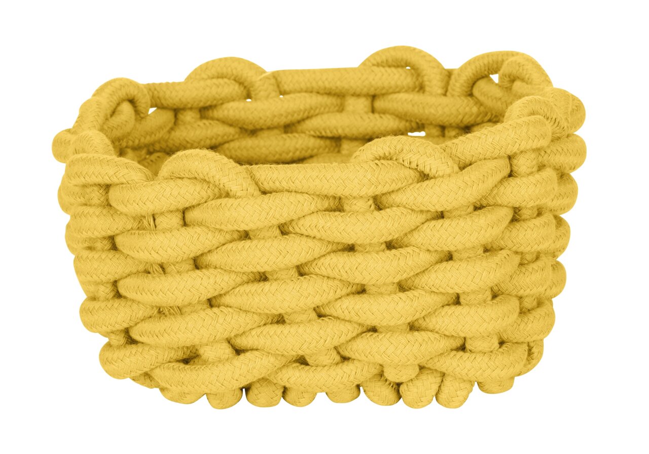 Schöner Wohnen Badkorb MELARA Senfgelber Badkorb Melara S aus geflochtenem Material, seitliche Perspektive