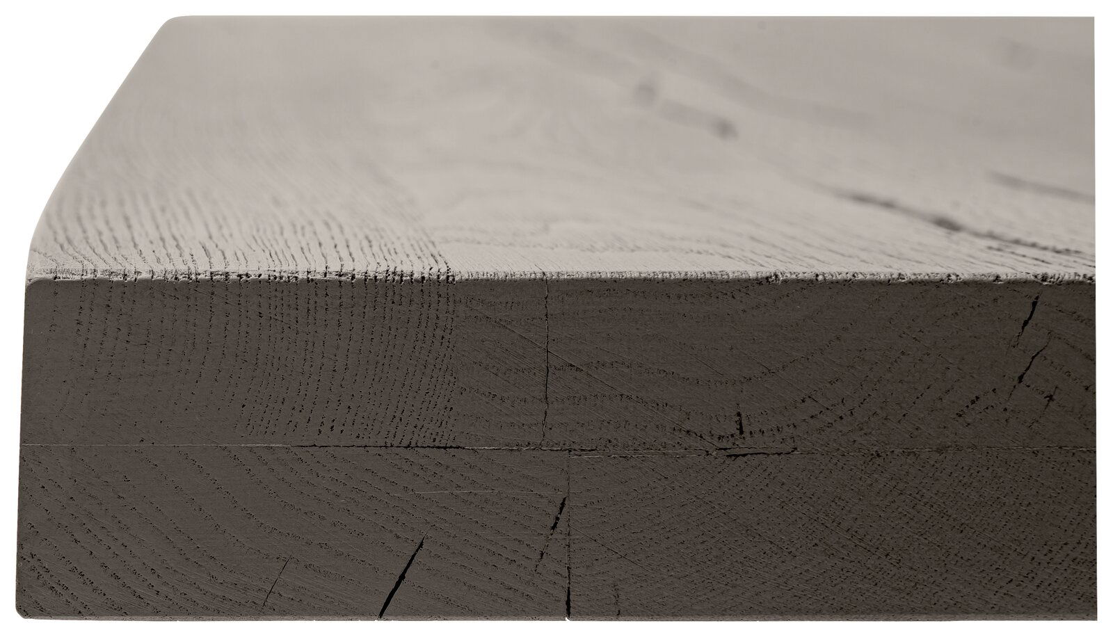 Waldwelt Tischplatte CHALET-PALAZZO Nahaufnahme einer Tischplatte aus Holz mit sichtbarer Maserung und Kantenperspektive.