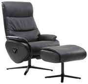 Schwarzer Relaxsessel mit Hocker, seitliche Perspektive