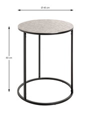 Runder Beistelltisch mit einem Durchmesser von 46 cm und einer Höhe von 60 cm, seitliche Perspektive