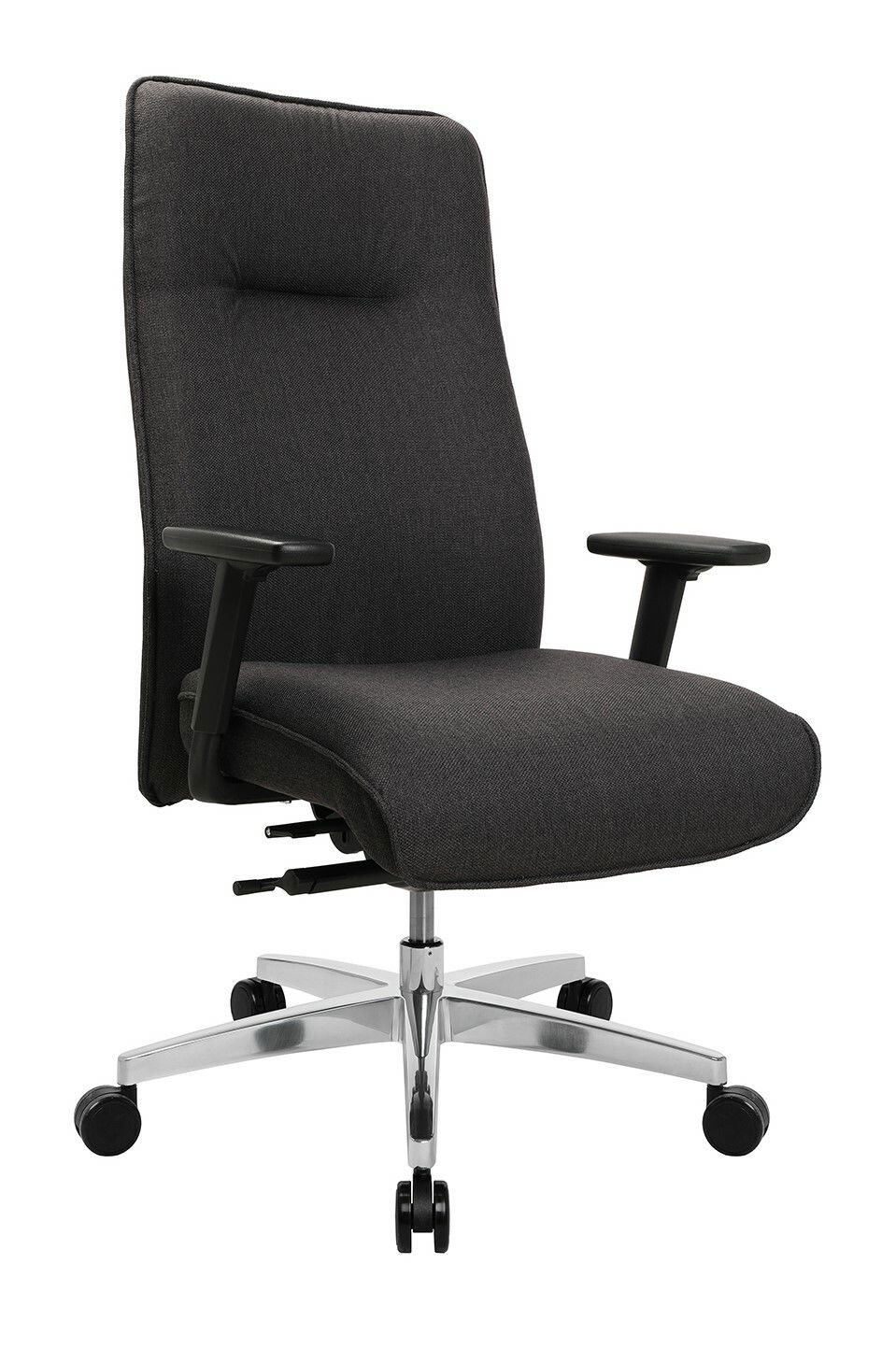 Topstar XL-draaistoel COMFORT CHIEF Schwarzer XL-Drehstuhl mit Armlehnen und verchromtem Fußkreuz, seitliche Perspektive