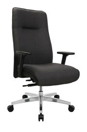 Schwarzer XL-Drehstuhl mit Armlehnen und verchromtem Fußkreuz, seitliche Perspektive