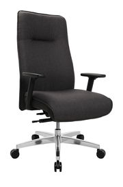 Schwarzer XL-Drehstuhl mit Armlehnen und verchromtem Fußkreuz, seitliche Perspektive