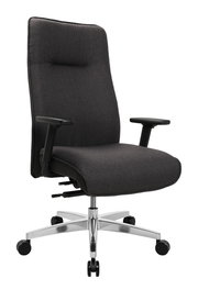 Schwarzer XL-Drehstuhl mit Armlehnen und verchromtem Fußkreuz, seitliche Perspektive