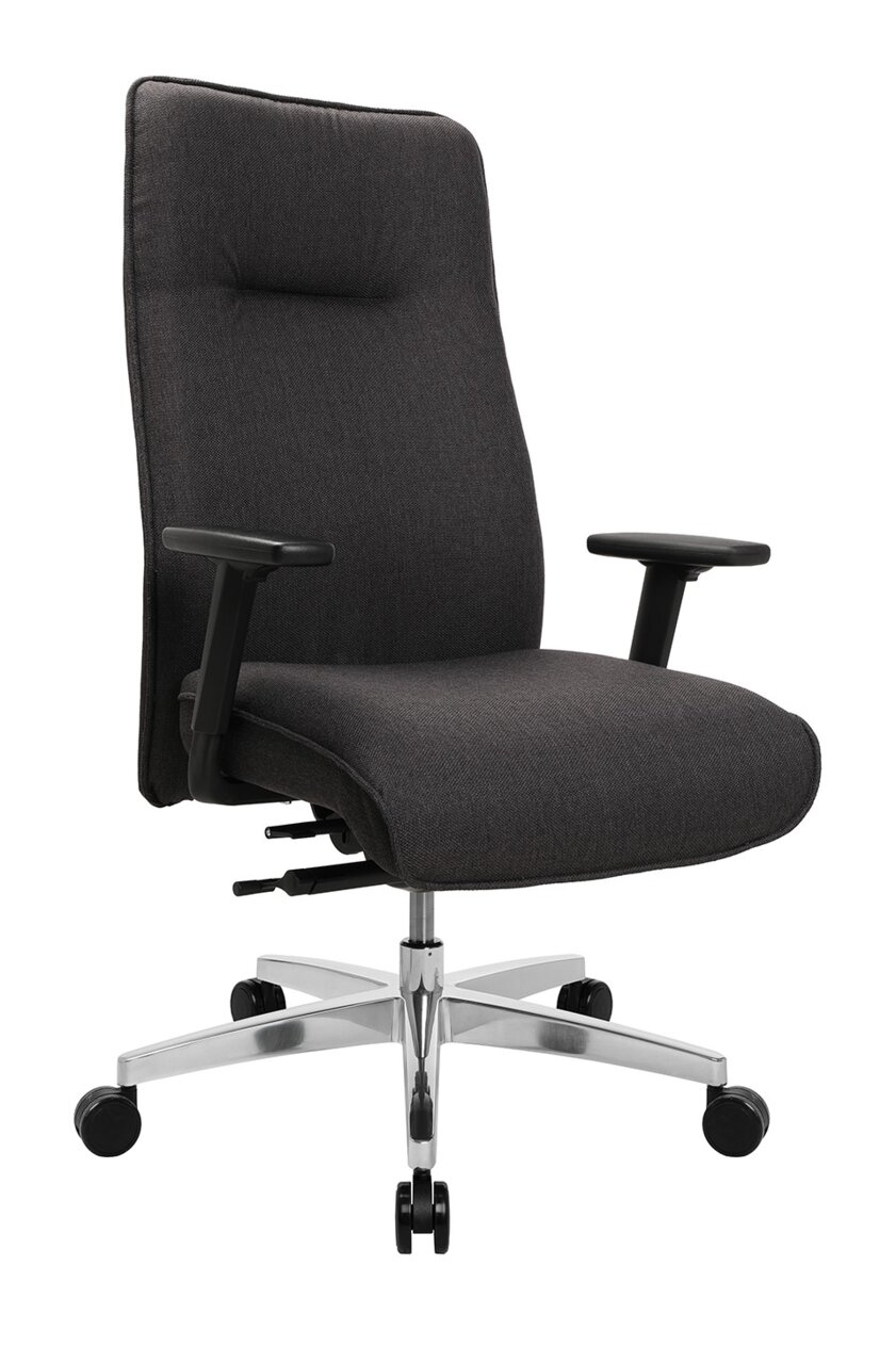 Topstar XL-Drehstuhl COMFORT CHIEF Schwarzer XL-Drehstuhl mit Armlehnen und verchromtem Fußkreuz, seitliche Perspektive