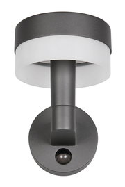 LED-Außenwandleuchte in moderner, runder Form aus schwarzem Metall und weißem Diffusor, von unten betrachtet.