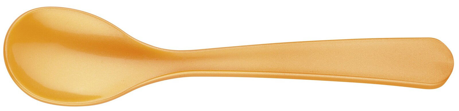 Goldener Eierlöffel aus Kunststoff, von oben betrachtet.