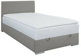 Graues Boxbett 120 mit Kopfteil, seitliche Perspektive