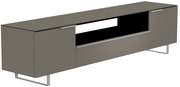 Modernes XL TV-Lowboard in grauer Farbe mit zwei Türen und einem offenen Fach, seitliche Perspektive