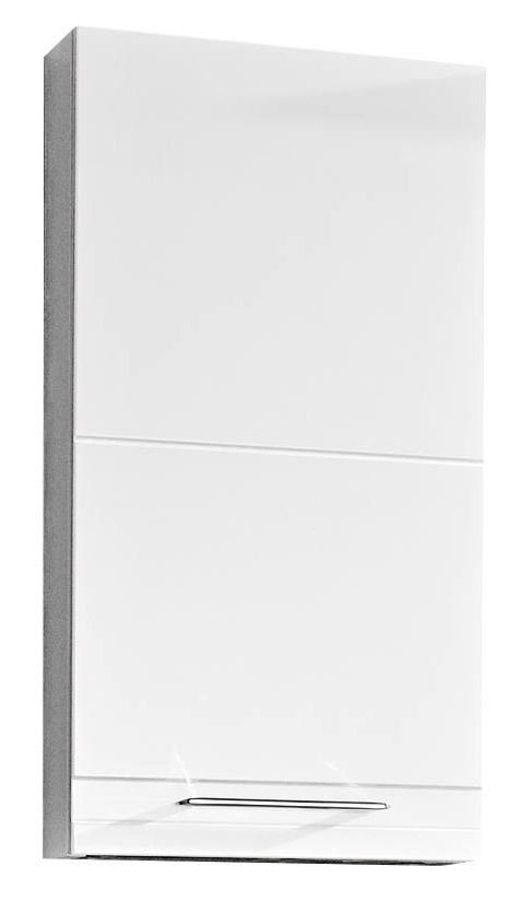 Weißer Wandschrank mit glatter Oberfläche und silbernem Griff, Frontalansicht