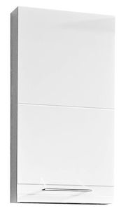 Weißer Wandschrank mit glatter Oberfläche und silbernem Griff, Frontalansicht