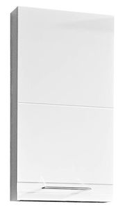 Weißer Wandschrank mit glatter Oberfläche und silbernem Griff, Frontalansicht