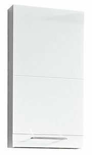 Weißer Wandschrank mit glatter Oberfläche und silbernem Griff, Frontalansicht