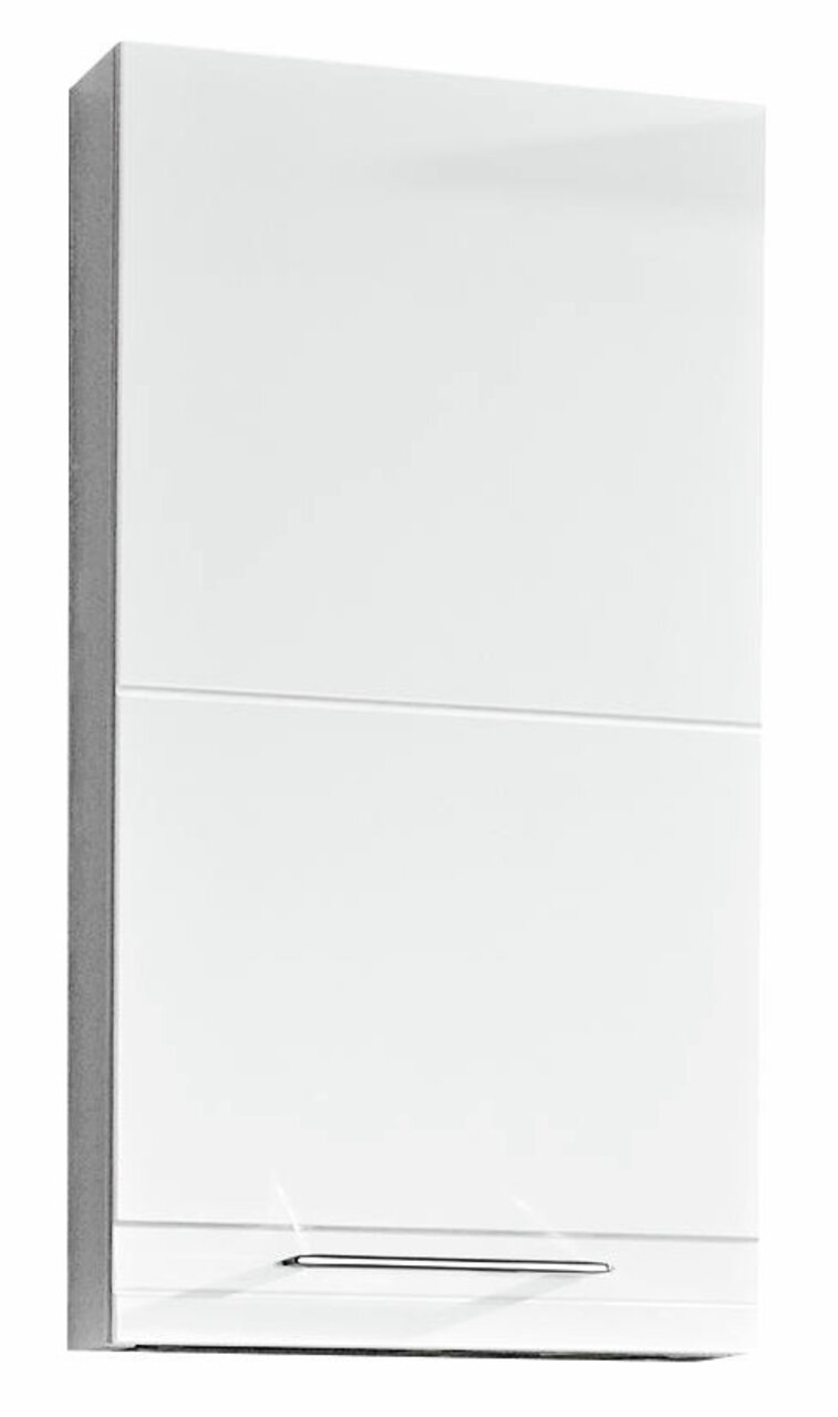 Weißer Wandschrank mit glatter Oberfläche und silbernem Griff, Frontalansicht