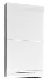 Weißer Wandschrank mit glatter Oberfläche und silbernem Griff, Frontalansicht