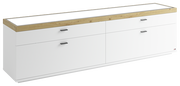 TV-Lowboard in Weiß mit Holzoberfläche, seitliche Perspektive
