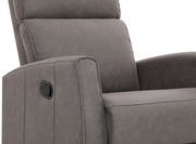 Grauer Sessel in Nahaufnahme von der Seite mit Armlehne und Verstellhebel.