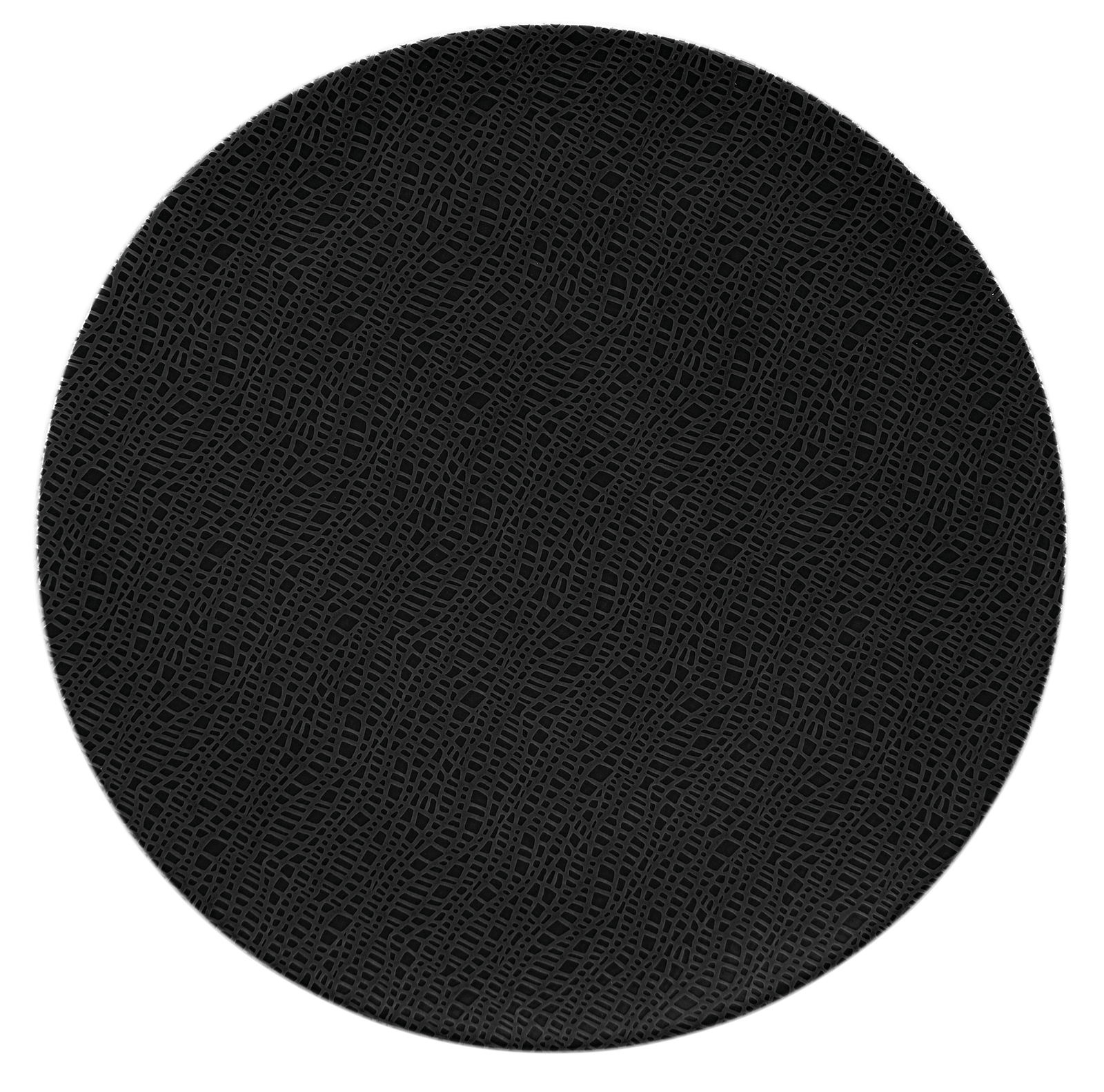 Runde, flache Servierplatte mit schwarzem, strukturiertem Muster, Draufsicht