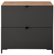 Moderner Hänge-Schuhschrank in dunklem Grau mit Holzoberfläche, frontale Ansicht