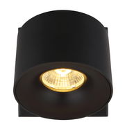 Schwarzer LED-Strahler von Globo Lighting, Ansicht von unten mit leuchtendem Licht.