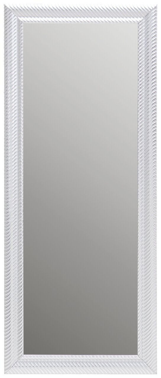 Rechteckiger Spiegel mit weißem, strukturiertem Rahmen, frontal abgebildet.